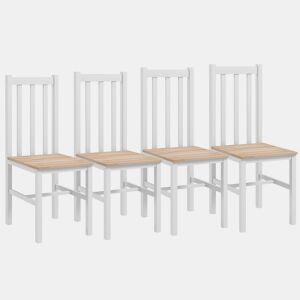 HOMCOM Conjunto de 4 Cadeiras de Sala de Jantar Cadeiras de Cozinha com Encosto de Ripas Estrutura de Madeira de Pinho para Sala de Estar Capacidade 120 kg 38,5x47,5x99 cm Branco