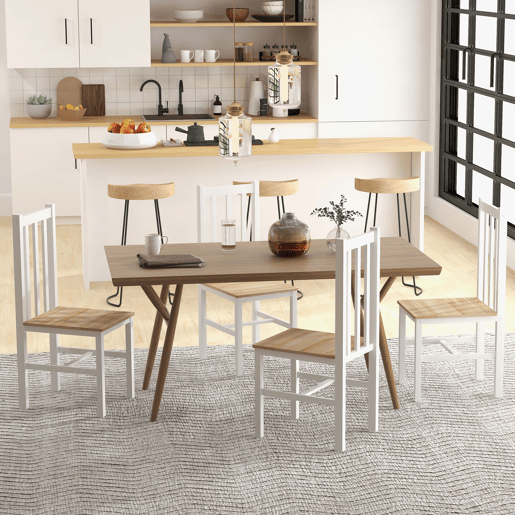 HOMCOM Conjunto de 4 Cadeiras de Sala de Jantar Cadeiras de Cozinha com Encosto de Ripas Estrutura de Madeira de Pinho para Sala de Estar Capacidade 120 kg 38,5x47,5x99 cm Branco