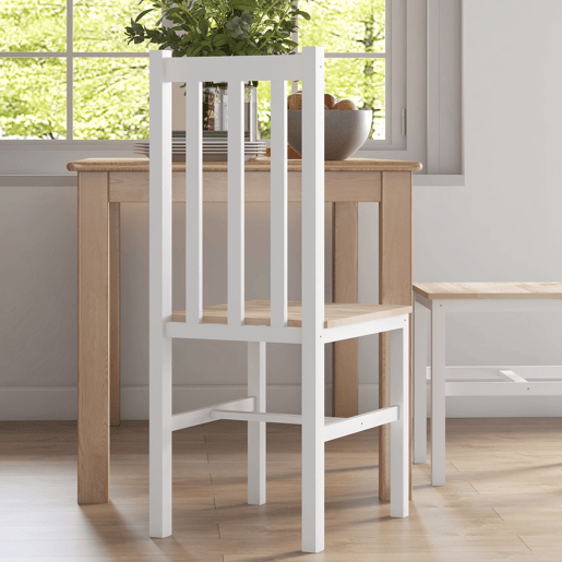 HOMCOM Conjunto de 4 Cadeiras de Sala de Jantar Cadeiras de Cozinha com Encosto de Ripas Estrutura de Madeira de Pinho para Sala de Estar Capacidade 120 kg 38,5x47,5x99 cm Branco