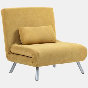 HOMCOM Sofá Cama de 1 Lugar 3 em 1 Sofá Dobrável Estofado em Tecido Amarelo Mesclado com Encosto Ajustável em 5 Níveis e Almofada para Escritório Quarto Sala 80x75x83 cm