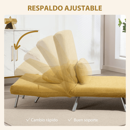 HOMCOM Sofá Cama de 1 Lugar 3 em 1 Sofá Dobrável Estofado em Tecido Amarelo Mesclado com Encosto Ajustável em 5 Níveis e Almofada para Escritório Quarto Sala 80x75x83 cm