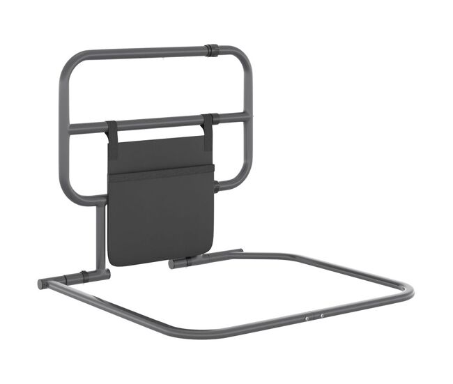 Homcom barandilla de cama adulto grande asidero para la cama plegable reforzada barrera de cama con bolsillo de almacenamiento para discapacitados y personas mayores 61x66x55 cm gris y negro