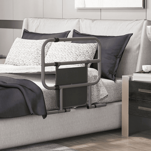 HOMCOM Grade para Cama Adulto Guarda de Segurança para Cama Dobrável Barreira para Cama com Bolso de Armazenamento para Pessoas Maiores e com Deficiência 61x66x55 cm Cinza