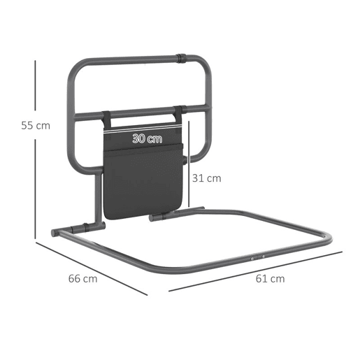 HOMCOM Grade para Cama Adulto Guarda de Segurança para Cama Dobrável Barreira para Cama com Bolso de Armazenamento para Pessoas Maiores e com Deficiência 61x66x55 cm Cinza