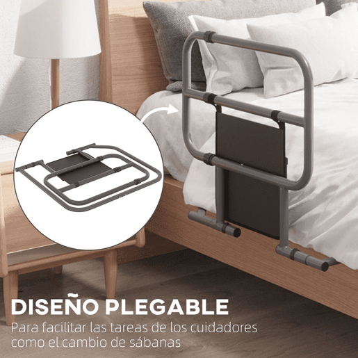 HOMCOM Grade para Cama Adulto Guarda de Segurança para Cama Dobrável Barreira para Cama com Bolso de Armazenamento para Pessoas Maiores e com Deficiência 61x66x55 cm Cinza