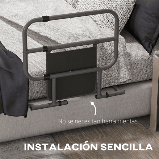 HOMCOM Grade para Cama Adulto Guarda de Segurança para Cama Dobrável Barreira para Cama com Bolso de Armazenamento para Pessoas Maiores e com Deficiência 61x66x55 cm Cinza