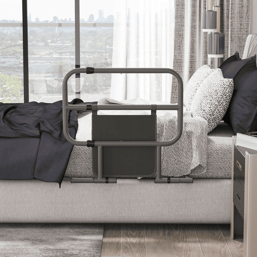 HOMCOM Grade para Cama Adulto Guarda de Segurança para Cama Dobrável Barreira para Cama com Bolso de Armazenamento para Pessoas Maiores e com Deficiência 61x66x55 cm Cinza