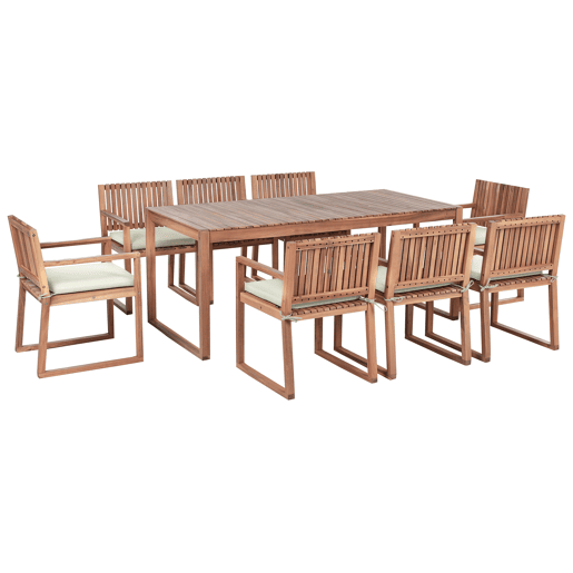 Conjunto de refeições de jardim 8 lugares SASSARI PREMIUM com almofadas Madeira de Acácia certificada Verde claro