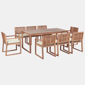 Conjunto de refeições de jardim 8 lugares SASSARI PREMIUM com almofadas Madeira de Acácia certificada Verde claro