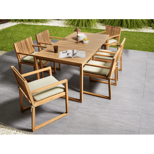 Conjunto de refeições de jardim 8 lugares SASSARI PREMIUM com almofadas Madeira de Acácia certificada Verde claro