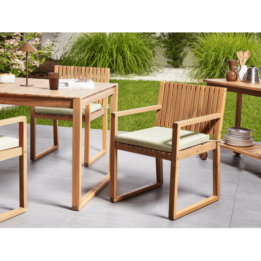 Conjunto de refeições de jardim 8 lugares SASSARI PREMIUM com almofadas Madeira de Acácia certificada Verde claro