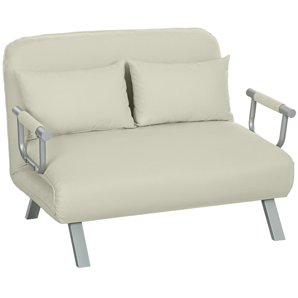 Homcom sofá cama de 2 plaza 2 en 1, sillón cama plegable tapizado en ante sintético, con respaldo ajustable en 5 niveles y 2 almohadas acolchadas, para oficina, dormitorio, salón, 111x80x78 cm, crema