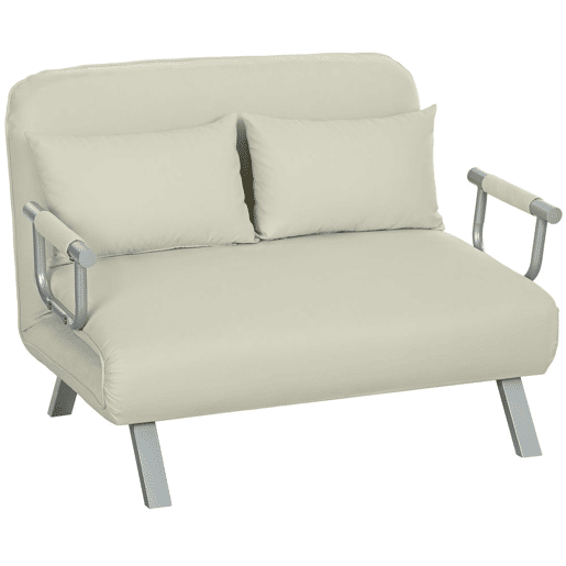 HOMCOM Sofá Cama de 2 Lugares Sofá Cama Pequeno Estofado em Camurça Sintética com Encosto Ajustável em 5 Níveis e 2 Almofadas Acolchoadas para Escritório Dormitório Sala de Estar 111x80x78 cm Bege