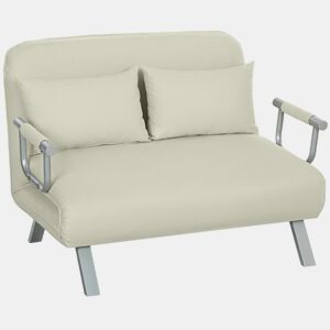 HOMCOM Sofá Cama de 2 Lugares Sofá Cama Pequeno Estofado em Camurça Sintética com Encosto Ajustável em 5 Níveis e 2 Almofadas Acolchoadas para Escritório Dormitório Sala de Estar 111x80x78 cm Bege