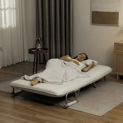 HOMCOM Sofá Cama de 2 Lugares Sofá Cama Pequeno Estofado em Camurça Sintética com Encosto Ajustável em 5 Níveis e 2 Almofadas Acolchoadas para Escritório Dormitório Sala de Estar 111x80x78 cm Bege