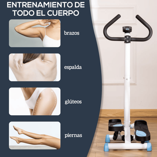 HOMCOM Máquina de Step Stepper Fitness em Casa com Tela LCD Alça e Pedais Antiderrapantes Equipamento de Exercício para Ginásio Escritório 55x44x108 cm Branco e Azul