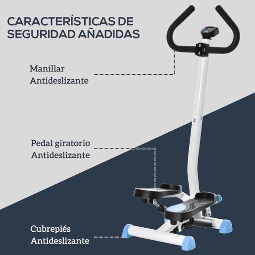 HOMCOM Máquina de Step Stepper Fitness em Casa com Tela LCD Alça e Pedais Antiderrapantes Equipamento de Exercício para Ginásio Escritório 55x44x108 cm Branco e Azul