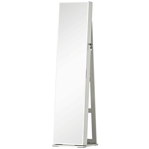 HOMCOM Joalheiro de Pé Armário para Joias com 6 Luzes LED Fechadura Organizador de Joias com Prateleiras Suportes para Anéis 38x38x157cm Branco e Bege