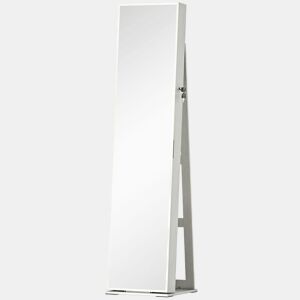 HOMCOM Joalheiro de Pé Armário para Joias com 6 Luzes LED Fechadura Organizador de Joias com Prateleiras Suportes para Anéis 38x38x157cm Branco e Bege