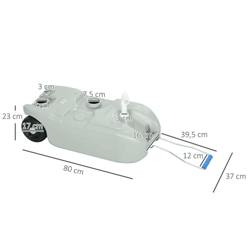 Outsunny Depósito de Água 40 L com Rodas Depósito de Água Portátil com Pega Metálica e Torneira para Caravanas Autocaravanas Campismo ao Ar Livre 37x23x80 cm Cinzento