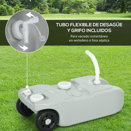 Outsunny Depósito de Água 40 L com Rodas Depósito de Água Portátil com Pega Metálica e Torneira para Caravanas Autocaravanas Campismo ao Ar Livre 37x23x80 cm Cinzento