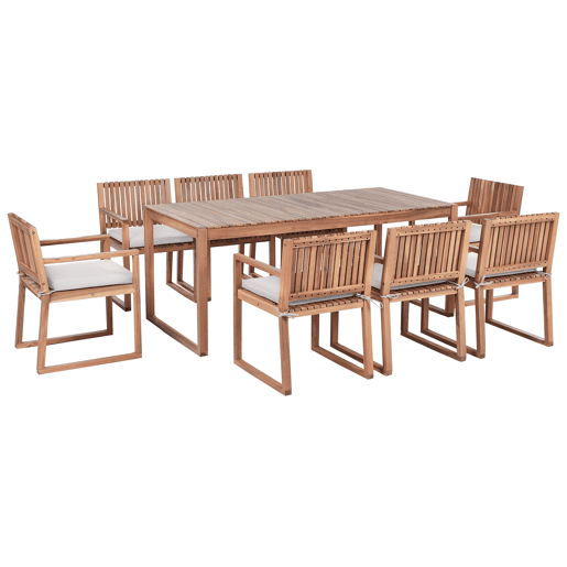 Conjunto de refeições de jardim 8 lugares SASSARI PREMIUM com almofadas Madeira de Acácia certificada Cinzento claro