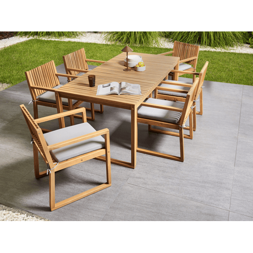 Conjunto de refeições de jardim 8 lugares SASSARI PREMIUM com almofadas Madeira de Acácia certificada Cinzento claro