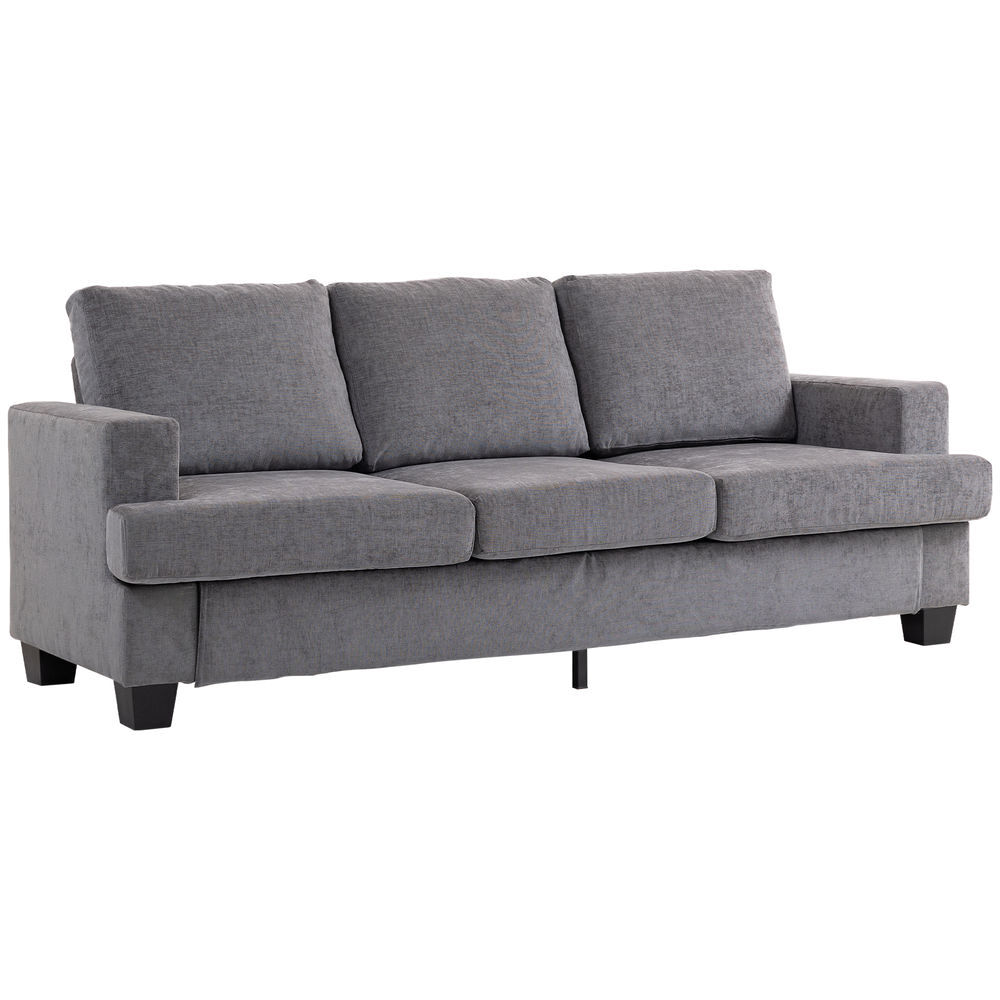 Homcom sofá de 3 plazas sofá de salón 213x82x90 cm tapizado en chenilla acolchado grueso estructura de acero diseño moderno para sala de estar dormitorio gris