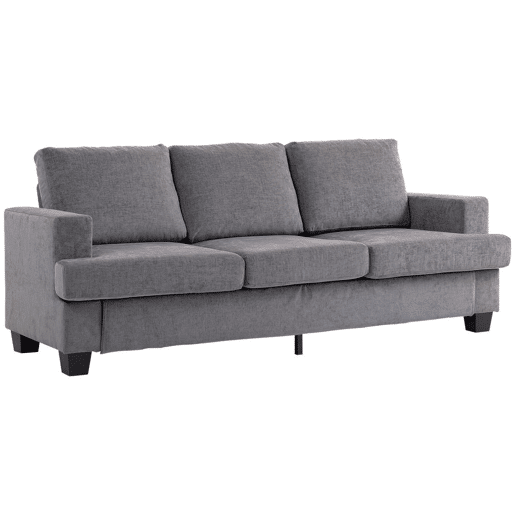 HOMCOM Sofá de 3 Lugares Sofá Sala de Estar 213x80x90 cm Estofado em Chenille Almofadado Grosso Estrutura de Aço Desenho Moderno para Sala de Estar Quarto Cinzento