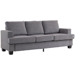 HOMCOM Sofá de 3 Lugares Sofá Sala de Estar 213x80x90 cm Estofado em Chenille Almofadado Grosso Estrutura de Aço Desenho Moderno para Sala de Estar Quarto Cinzento