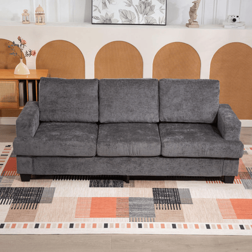HOMCOM Sofá de 3 Lugares Sofá Sala de Estar 213x80x90 cm Estofado em Chenille Almofadado Grosso Estrutura de Aço Desenho Moderno para Sala de Estar Quarto Cinzento