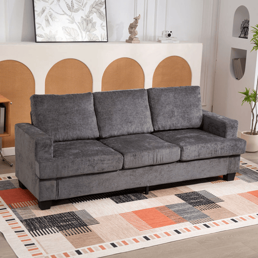 HOMCOM Sofá de 3 Lugares Sofá Sala de Estar 213x80x90 cm Estofado em Chenille Almofadado Grosso Estrutura de Aço Desenho Moderno para Sala de Estar Quarto Cinzento