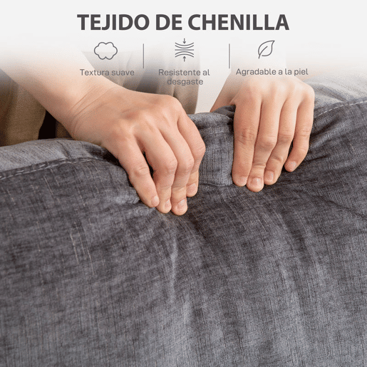 HOMCOM Sofá de 3 Lugares Sofá Sala de Estar 213x80x90 cm Estofado em Chenille Almofadado Grosso Estrutura de Aço Desenho Moderno para Sala de Estar Quarto Cinzento