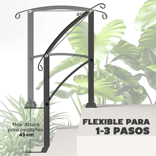 Outsunny Guarda Corpo para Escada 71 cm Guarda Corpo Metálico com Kit de Instalação Ângulo Ajustável para 1-3 Degraus 71x8x148 cm Preto