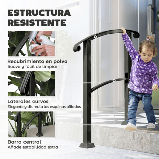 Outsunny Guarda Corpo para Escada 71 cm Guarda Corpo Metálico com Kit de Instalação Ângulo Ajustável para 1-3 Degraus 71x8x148 cm Preto