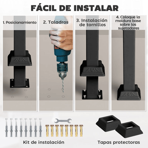 Outsunny Guarda Corpo para Escada 71 cm Guarda Corpo Metálico com Kit de Instalação Ângulo Ajustável para 1-3 Degraus 71x8x148 cm Preto
