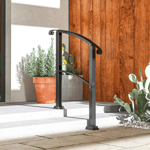 Outsunny Guarda Corpo para Escada 71 cm Guarda Corpo Metálico com Kit de Instalação Ângulo Ajustável para 1-3 Degraus 71x8x148 cm Preto
