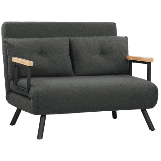 HOMCOM Sofá Cama Sofá Convertível em Cama de 2 Lugares Dobrável com Encosto Ajustável em 5 Níveis e 2 Almofadas Acolchoadas para Escritório Dormitório Sala de Estar 102x73x81 cm Cinza