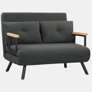 HOMCOM Sofá Cama Sofá Convertível em Cama de 2 Lugares Dobrável com Encosto Ajustável em 5 Níveis e 2 Almofadas Acolchoadas para Escritório Dormitório Sala de Estar 102x73x81 cm Cinza