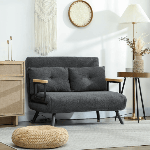 HOMCOM Sofá Cama Sofá Convertível em Cama de 2 Lugares Dobrável com Encosto Ajustável em 5 Níveis e 2 Almofadas Acolchoadas para Escritório Dormitório Sala de Estar 102x73x81 cm Cinza