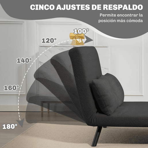 HOMCOM Sofá Cama Sofá Convertível em Cama de 2 Lugares Dobrável com Encosto Ajustável em 5 Níveis e 2 Almofadas Acolchoadas para Escritório Dormitório Sala de Estar 102x73x81 cm Cinza