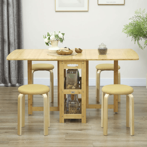 HOMCOM Conjunto de 4 Bancos Empilháveis Redondos Bancos Baixos de Cozinha com Assento Acolchoado para Sala de Jantar Quarto Escritório Sala Amarelo e Madeira