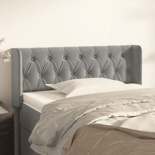 vidaXL Cabeceira de cama c abas veludo 93x16x7888 cm cinzento-claro