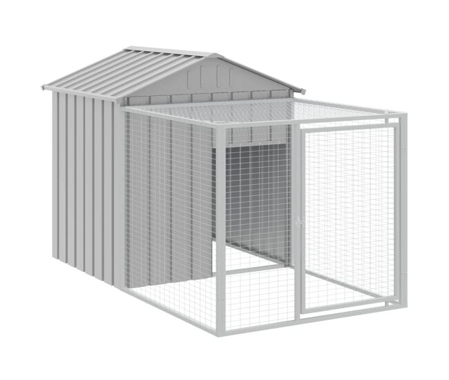 Vidaxl jaula para gallinas con corral, gris claro, 117 x 201 x 123 cm, acero galvanizado