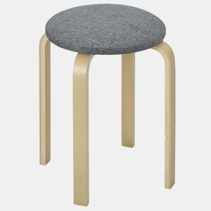 HOMCOM Conjunto de 4 Bancos Empilháveis Redondos Bancos Baixos de Cozinha com Assento Acolchoado para Sala de Jantar Quarto Escritório Sala Cinzento e Madeira
