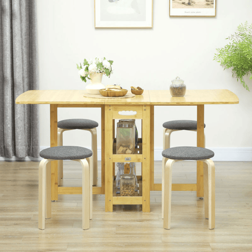 HOMCOM Conjunto de 4 Bancos Empilháveis Redondos Bancos Baixos de Cozinha com Assento Acolchoado para Sala de Jantar Quarto Escritório Sala Cinzento e Madeira