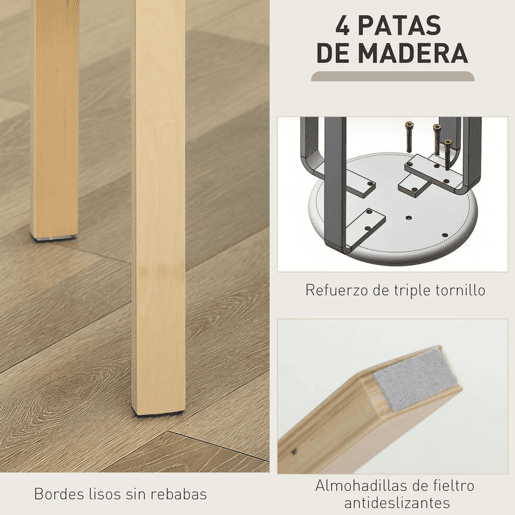 HOMCOM Conjunto de 4 Bancos Empilháveis Redondos Bancos Baixos de Cozinha com Assento Acolchoado para Sala de Jantar Quarto Escritório Sala Cinzento e Madeira