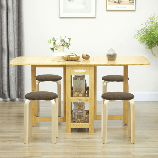 HOMCOM Conjunto de 4 Bancos Empilháveis Redondos Bancos Baixos de Cozinha com Assento Acolchoado para Sala de Jantar Quarto Escritório Sala Marrom e Madeira