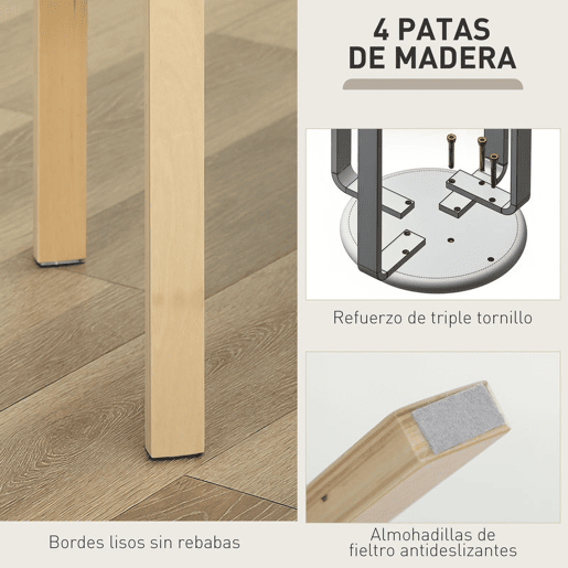 HOMCOM Conjunto de 4 Bancos Empilháveis Redondos Bancos Baixos de Cozinha com Assento Acolchoado para Sala de Jantar Quarto Escritório Sala Marrom e Madeira