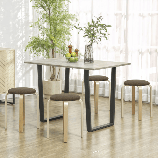 HOMCOM Conjunto de 4 Bancos Empilháveis Redondos Bancos Baixos de Cozinha com Assento Acolchoado para Sala de Jantar Quarto Escritório Sala Marrom e Madeira